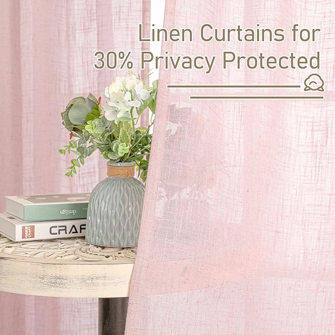 LAMIT Linen Curtains 48 Inch Length 2 Panels, Light Filtering Panels Back Tab - Image 5