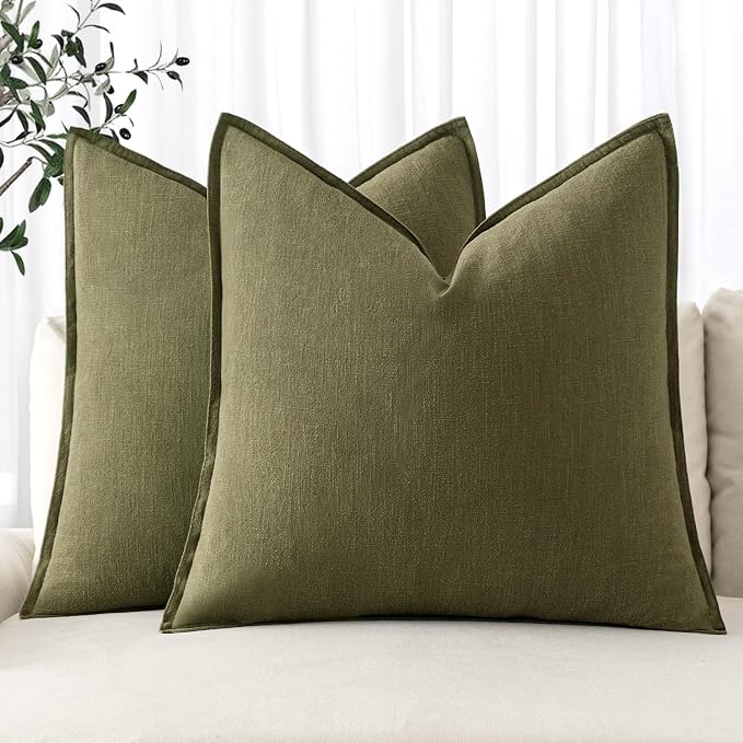 MIULEE Decorative Linen Euro Sham Pillow Covers 26x26 Inch Green ​Boho by MIULEE