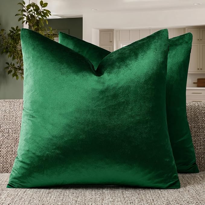GIGIZAZA Green Velvet Pillow Covers 18x18 Decorative Pillows Pack of 2 | Throw by GIGIZAZAFocusingonhomedecoration