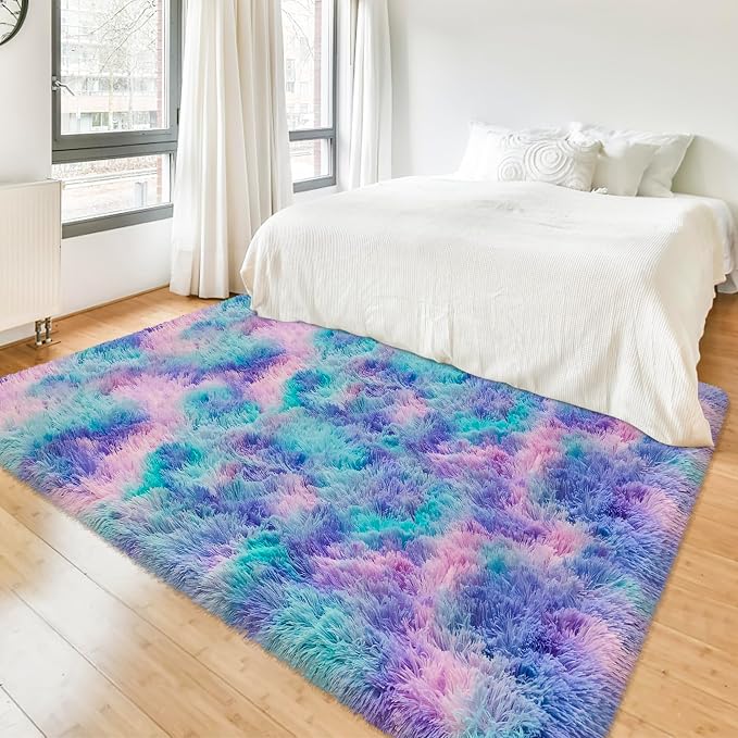 Tie-Dye Purple Rainbow Fluffy Rug - Image 2