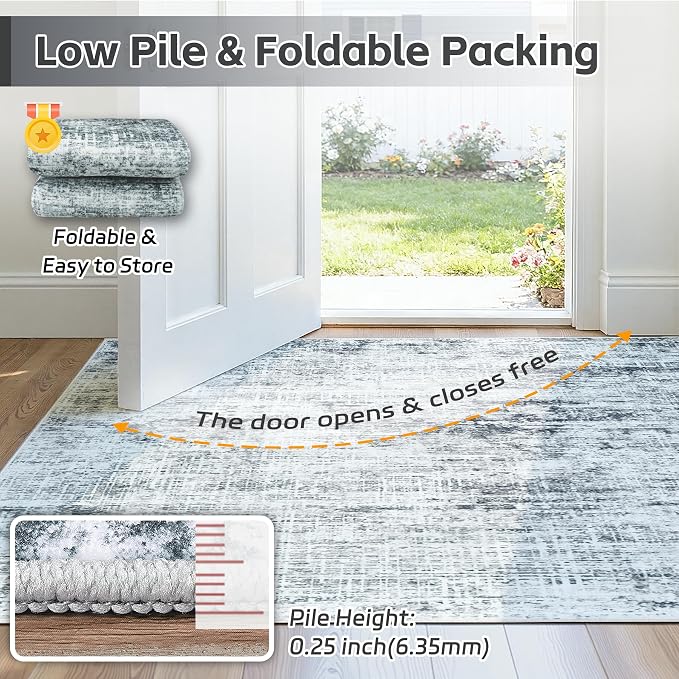 10x12 Washable Area Rug for Living Room Bedroom: Non-Slip Modern Black Grey | - Image 7