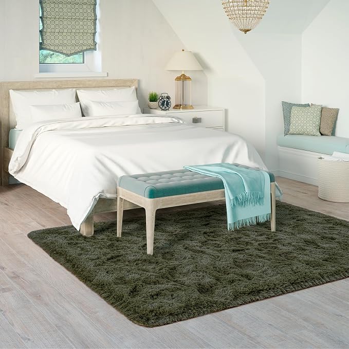 Goideal Fluffy Rug for Bedroom Living Room, 5x7 Olive Green Area Rugs, Faux Fur - Image 3