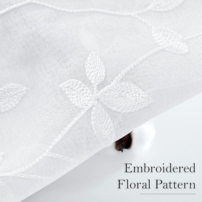 HOMEIDEAS White Sheer Curtains 52 X 96 Inches Length 2 Panels Embroidered Vine - Image 2