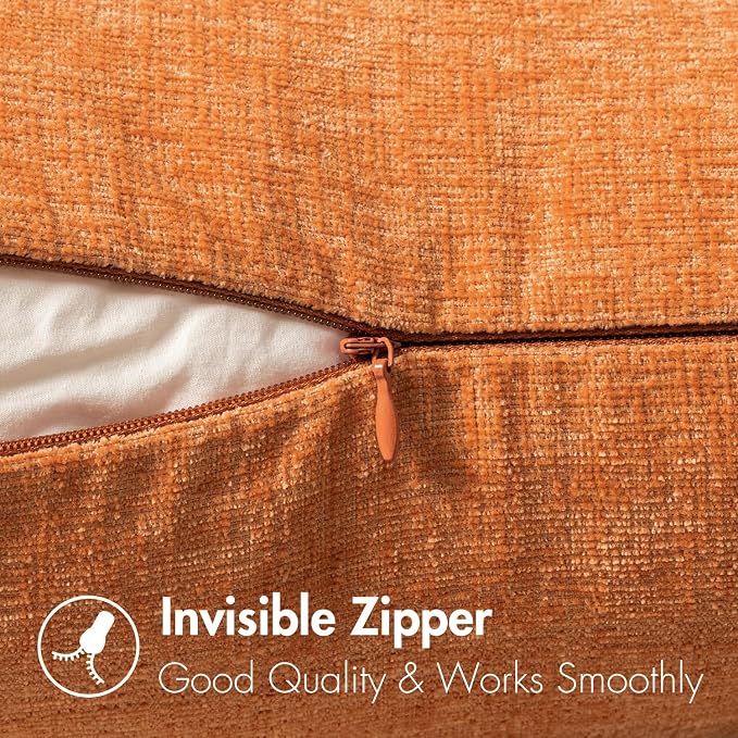 MIULEE Pack of 2 Orange Throw Pillow Covers 20x20 Inch Soft Chenille Pillow - Image 3