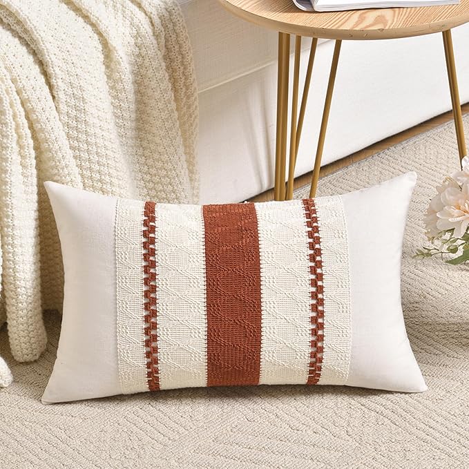Fancy Homi Set of 1 Rust Boho Long Lumbar Decorative Throw Pillow Cover 12x20 by Fancy+Homi