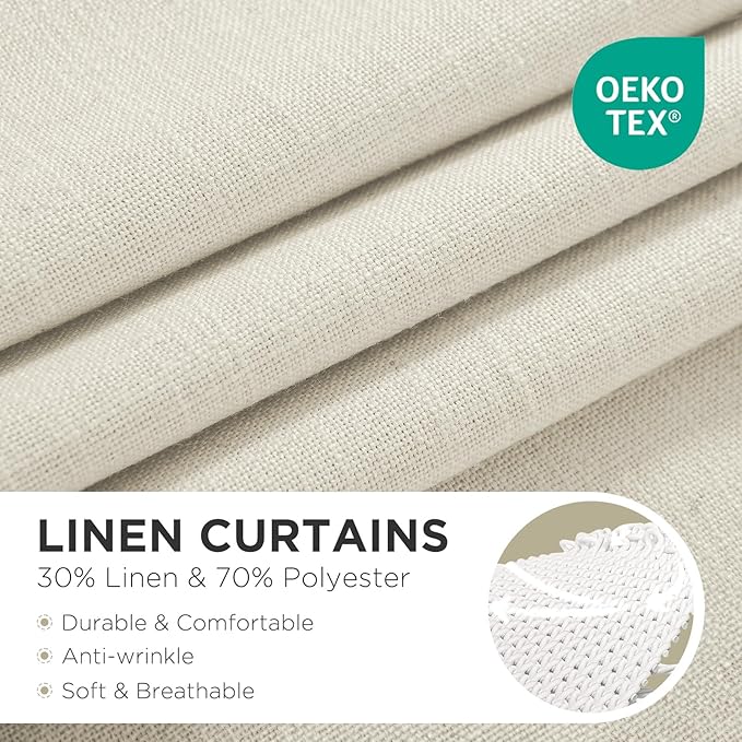 Joydeco Linen Curtains 96 inch Length 2 Panel Set, Light Filtering Curtain - Image 2