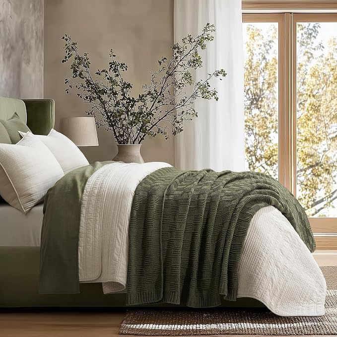 EVERGRACEHOME Modern Checkered Chenille Throw Blanket, Soft Cozy Plaid Knitted - Image 2