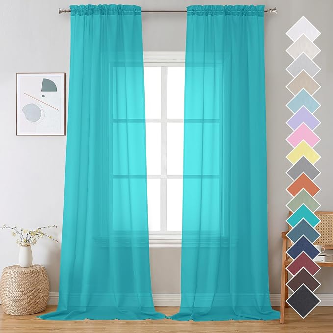 OVZME 2 Panels Sheer Curtains 108 Inches Long, Light Filtering Semi Transparent by OVZME
