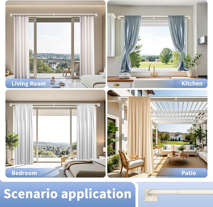Beige White Curtain Rods for Windows 48-90Inch Heavy Duty Wrap Around Blackout - Image 7