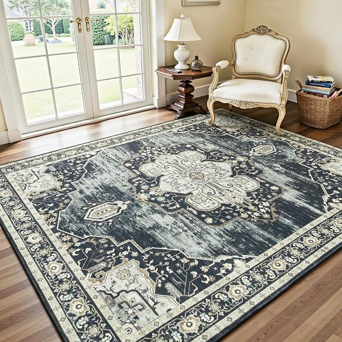 Lofus 5x7 Washable Area Rug, Vintage Floral Rugs by Lofus