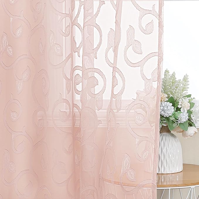 OWENIE Furman Blush Pink Sheer Curtains 24 inch Length 2 Panels Set - Image 4