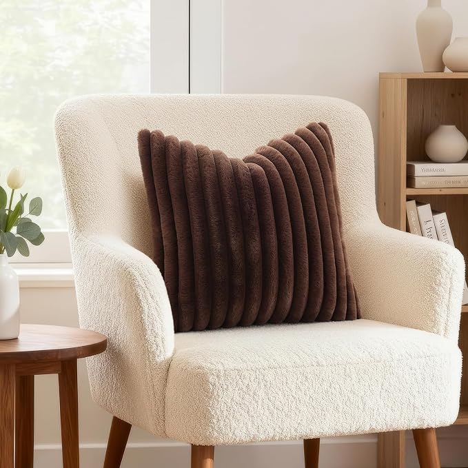 decorUhome Fall Faux Fur Throw Pillow Covers 22x22 Set of 2 Dark Brown | - Image 3