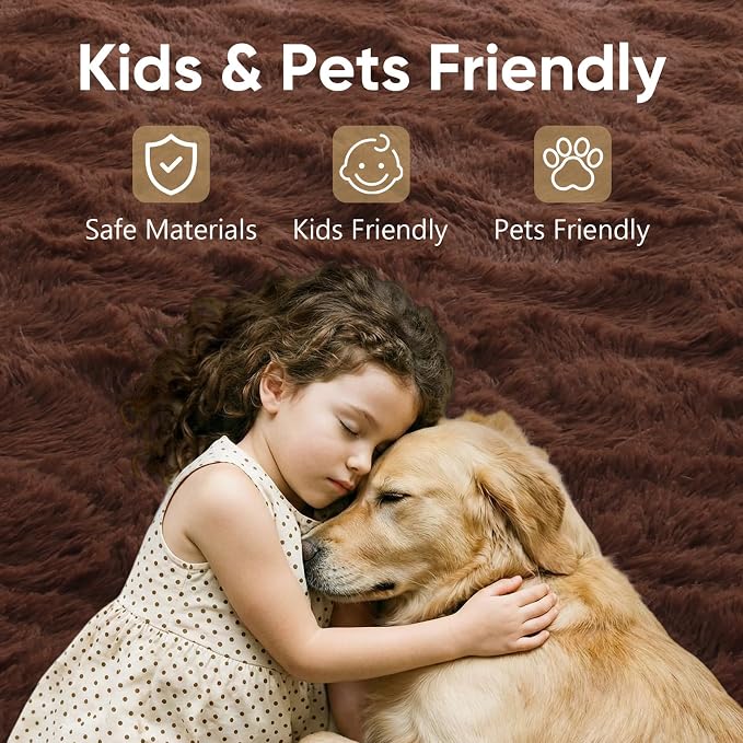 6x9 Large Brown Fluffy Soft Area Rug Non-Slip - Image 7