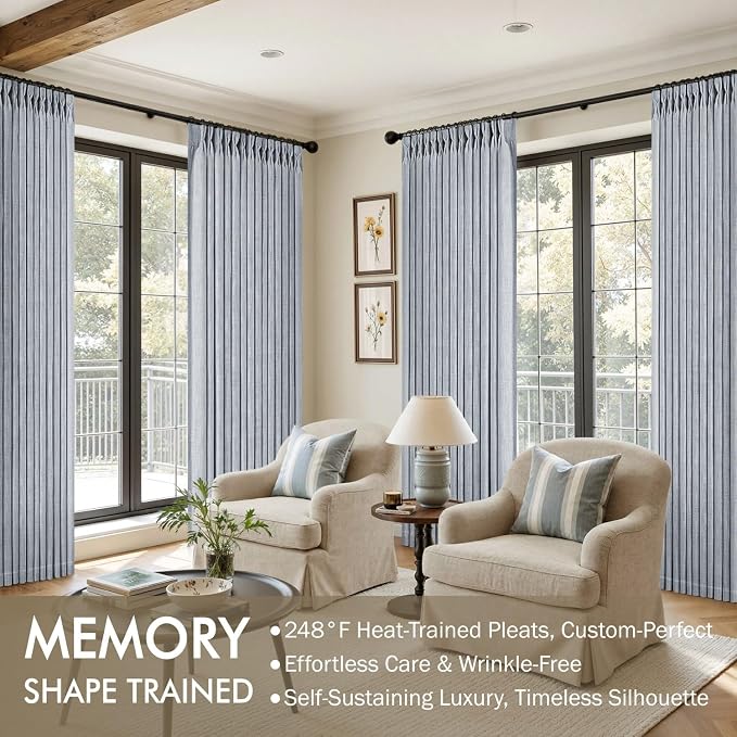MIULEE Pinch Pleated Thick Linen Curtains 102 Inches Long 2 Panels - Image 2