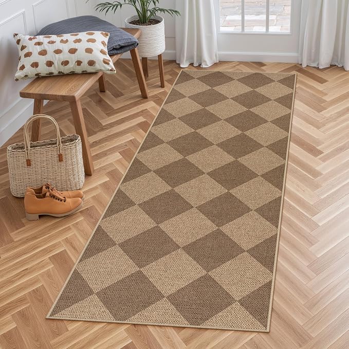 Lahome Colette Checkered Easy Jute Runner Rug, 2x6 Kitchen Mats by Lahome