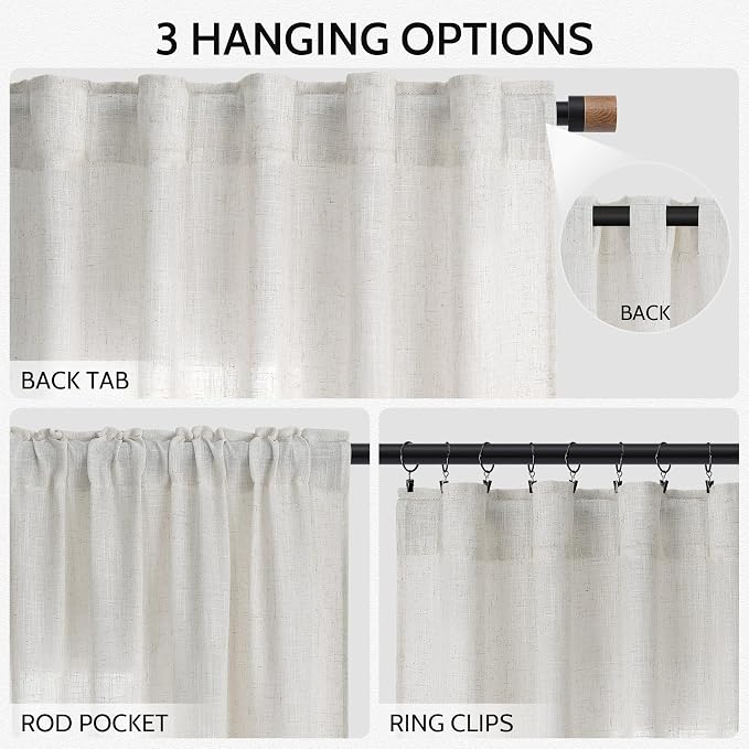 Nanspring Natural Linen Curtains 84 Inch Length 2 Panels Set - Image 2
