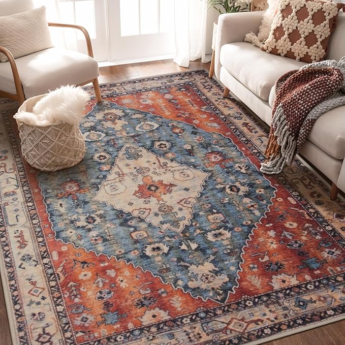 SERISSA Bedroom Rug 4x6 Boho Tribal Rug, Vintage Washable Area Rugs Non Slip - Image 5