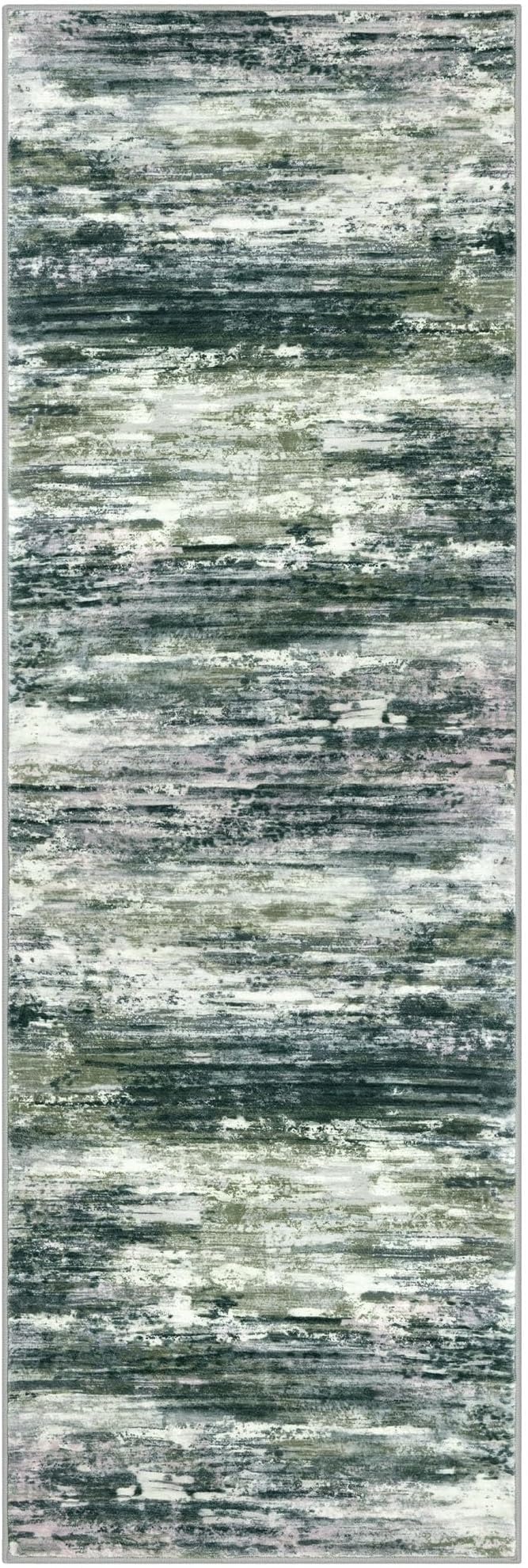 KOZYFLY Modern Abstract Runner Rugs 2x6 Green Yellow Machine Washable Area Rug - Image 8
