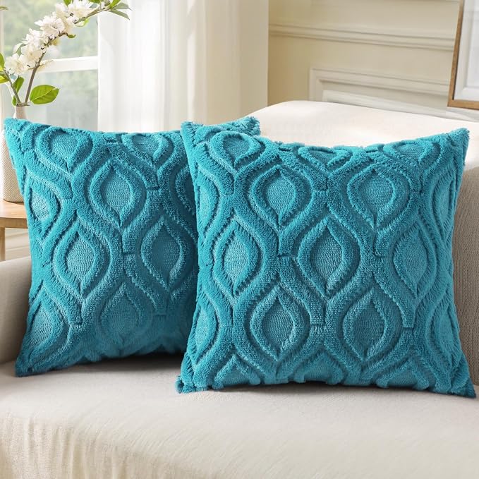 decorUhome Summer Throw Pillow Covers 18x18 Inch Set of 2, Soft Plush Faux Wool by decorUhome