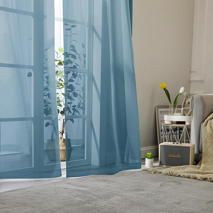 Lecloud Dusty Blue Sheer Curtains 78 Inches Long 2 Panels, Light Filtering - Image 8