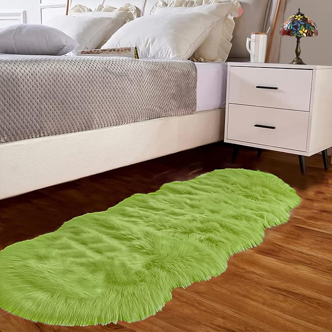 Goolela Lime Green Sheepskin Rug 2x6 Fluffy Fuzzy Furry Runner by Goolela