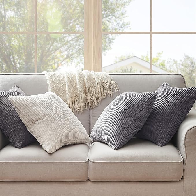 Topfinel Corduroy Throw Pillow Covers Pack of 2 Gray 16"x16" No Insert - Image 3