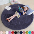 Purple Gray Round Rugs 5Ft for Bedroom Decor Aesthetic, Fluffy Fuzzy Circle by Amdrebio