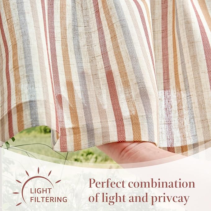 jinchan Valance Curtain Linen Textured Striped Window Curtain - Image 7