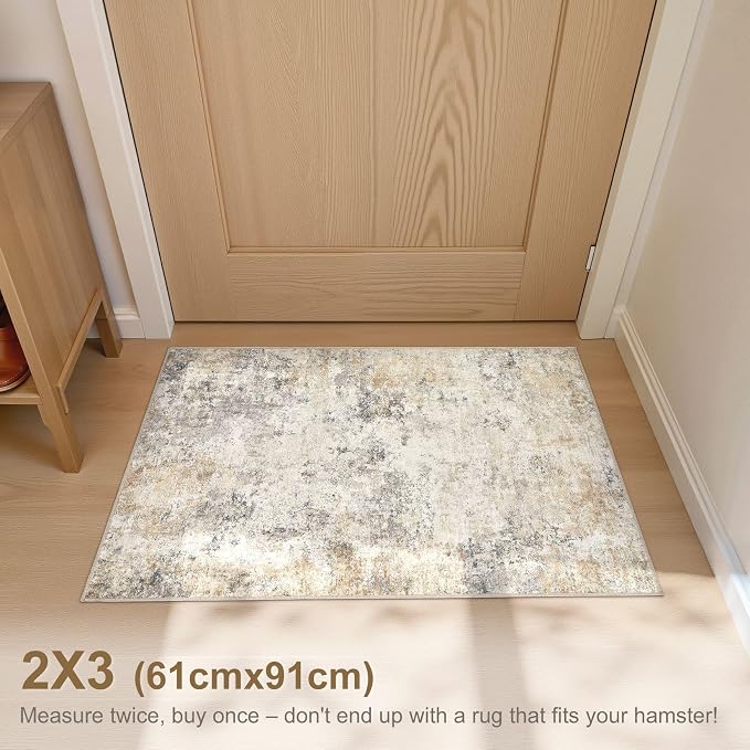 UERMEI 2x3 Entryway Area Rug: Washable Neutral Modern Abstract Small Rug - Image 2