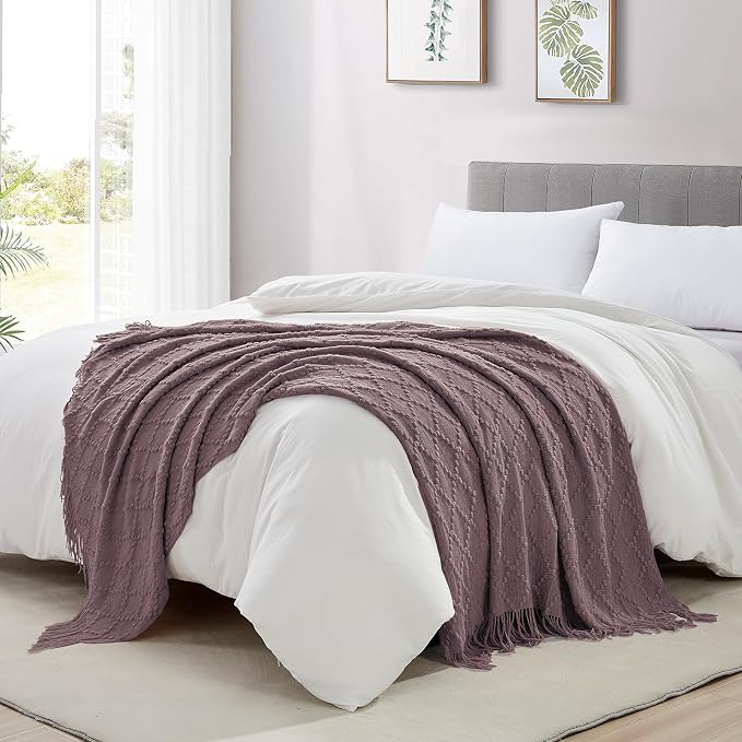 BOURINA Dark Lavender Throw Blanket 50 x70 Inches Jacquard Argyle Throw - Image 3