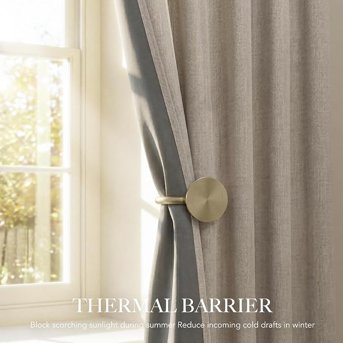 RYB HOME Natural Beige 100% Blackout Linen Curtains - Image 4