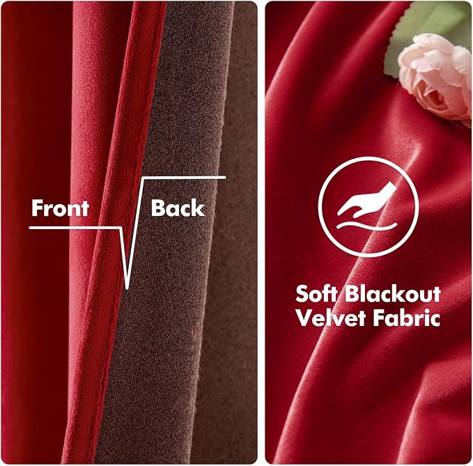 MIULEE Christmas Red Velvet Curtains Elegant Grommet Curtains Thermal Insulated - Image 3