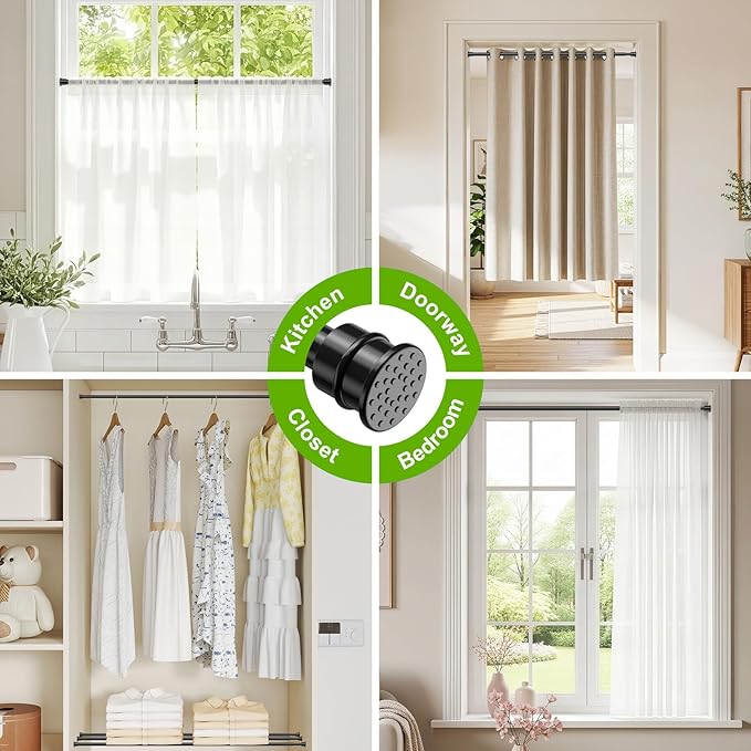 2 Pack No Drill Tension Curtain Rods 28 to 41 Inch Black Small Curtain Rod - Image 3