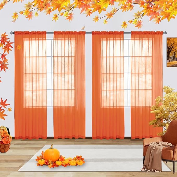 youleyar Solid Sheer Rod Pocket Curtain Voile Draperies 4 Panels White Beige by Youleyar