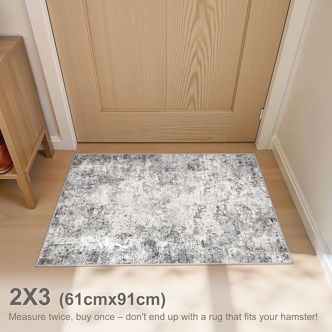 2x3 Entryway Area Rug: Washable Neutral Modern Abstract Small Rug - Image 2