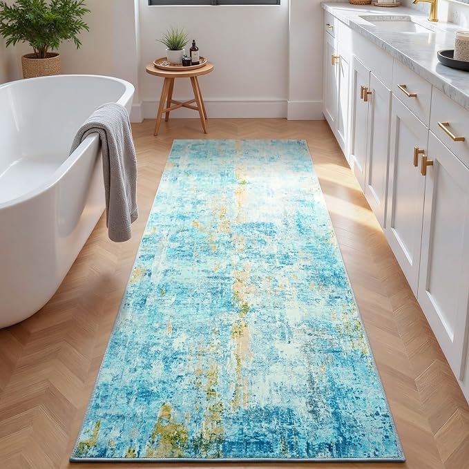 2x6 Teal Blue Rug Runners for Hallways Kitchen Runner Rug Non Slip Washable - Image 4