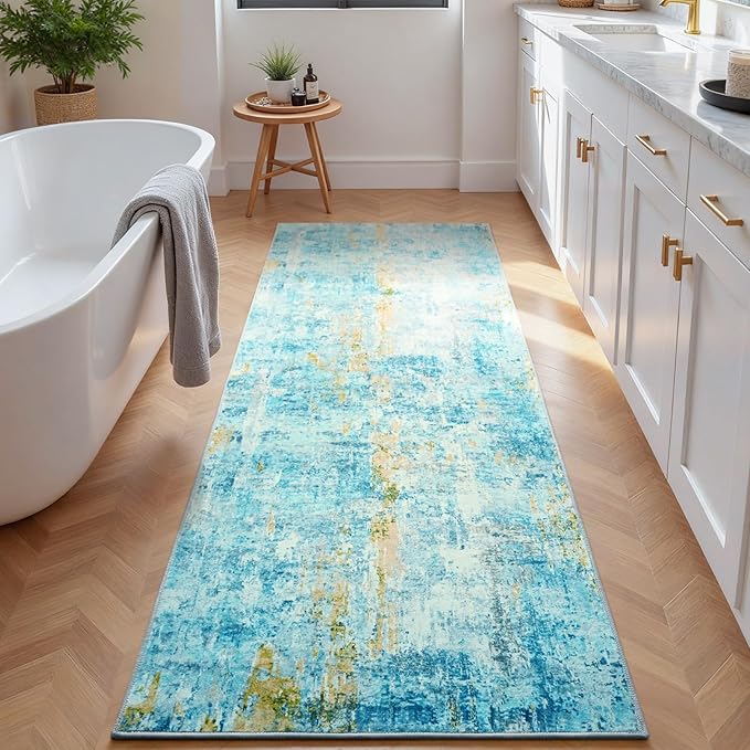 Runner Rug for Kitchen Teal Blue Hallways Runner Rug Non Slip 2'6''x8' Washable - Image 3