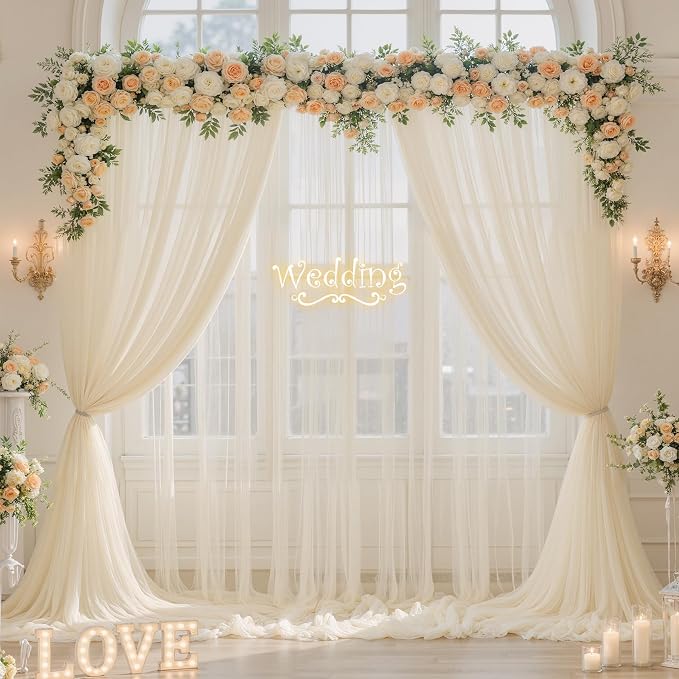 20ft x 12ft Champagne Tulle Backdrop Curtain - Image 2