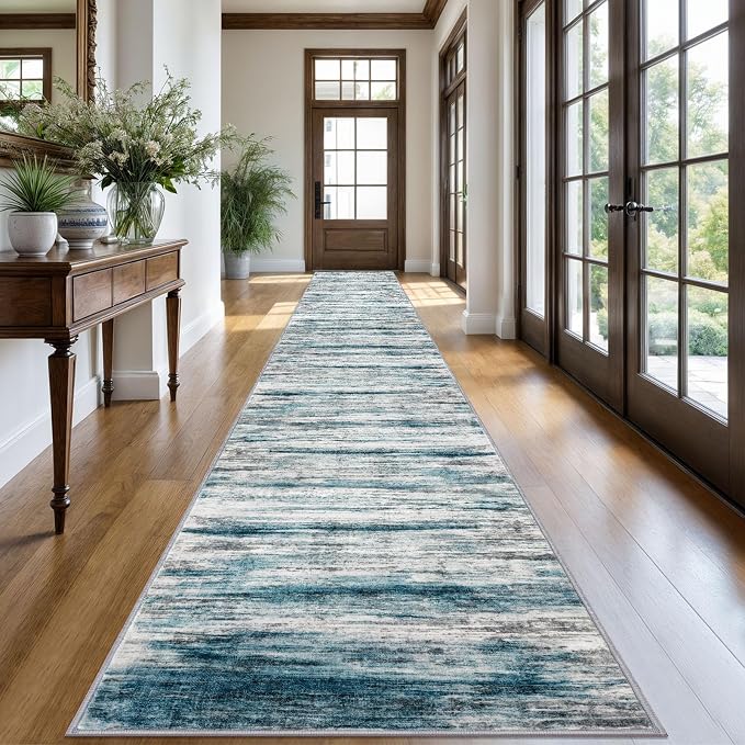 KOZYFLY Modern Abstract Hallway Runner Rug, 2.6x20 Washable Rug Runner Non-Slip by KOZYFLY