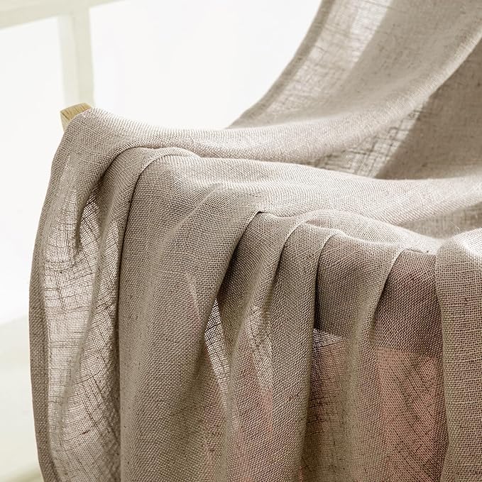 MIULEE Taupe Grey Linen Curtains 54 Inch Length 2 Panels - Image 6