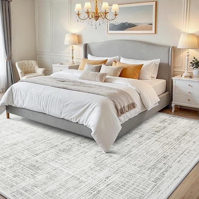 5x8 Washable Area Rug for Living Room Bedroom: Non-Slip Modern White Gray | - Image 2