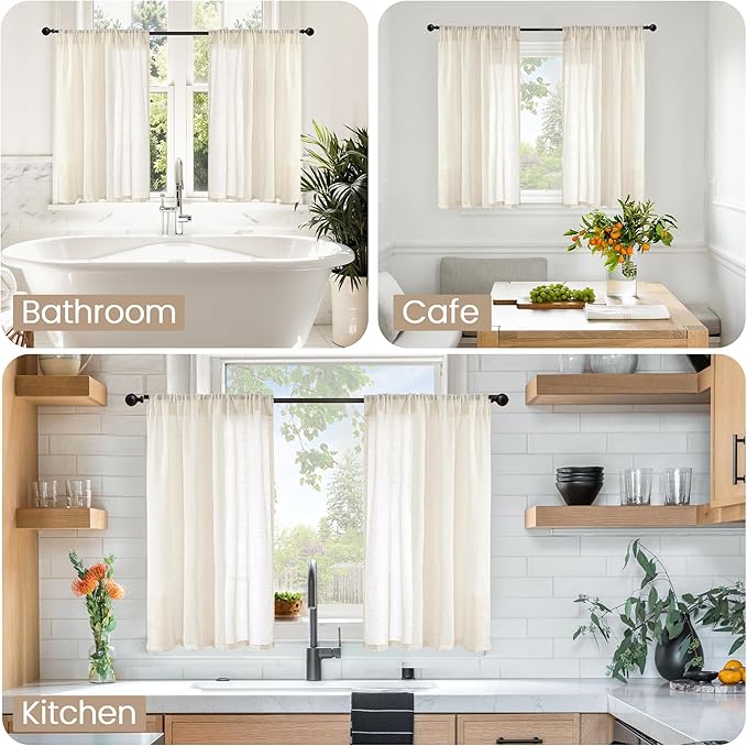 BGment Beige Linen Curtains 45 Inch Length - Image 2