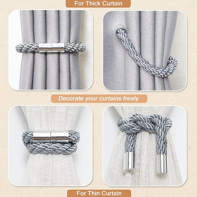 NICEEC 4 Pack Strong Magnetic Curtain Tiebacks Modern Simple Style Drape Tie - Image 6