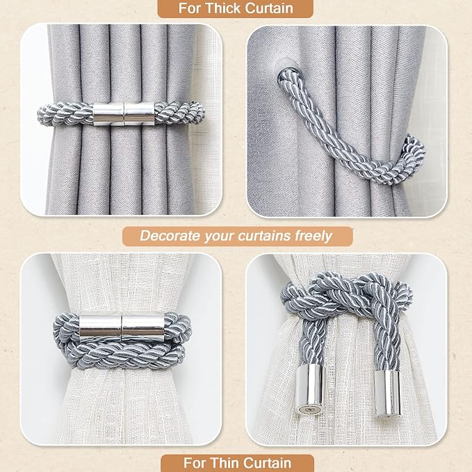 NICEEC 6 Pack Strong Magnetic Curtain Tiebacks Modern Simple Style Drape Tie - Image 6