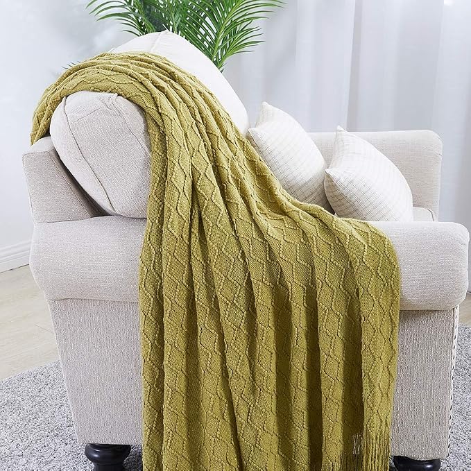 BOURINA Olive Green Throw Blanket 50x60 Inches Throw Textured Solid Soft Sofa - Image 2