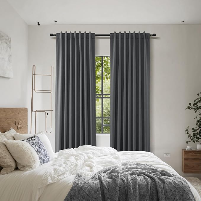 Guken Blazer Grey 100% Blackout Linen Curtains 120 Inch Length 2 Panels Set - Image 9