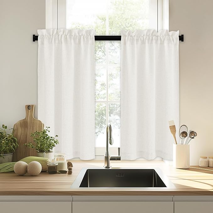 RYB HOME Cafe Curtains 24 inches Length, Linen Sheer Short Curtains - Image 7