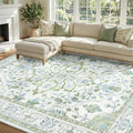 Area Rugs 8'x10' Washable Non-Slip, Floral Vintage Distress Print Pattern by RELEANY