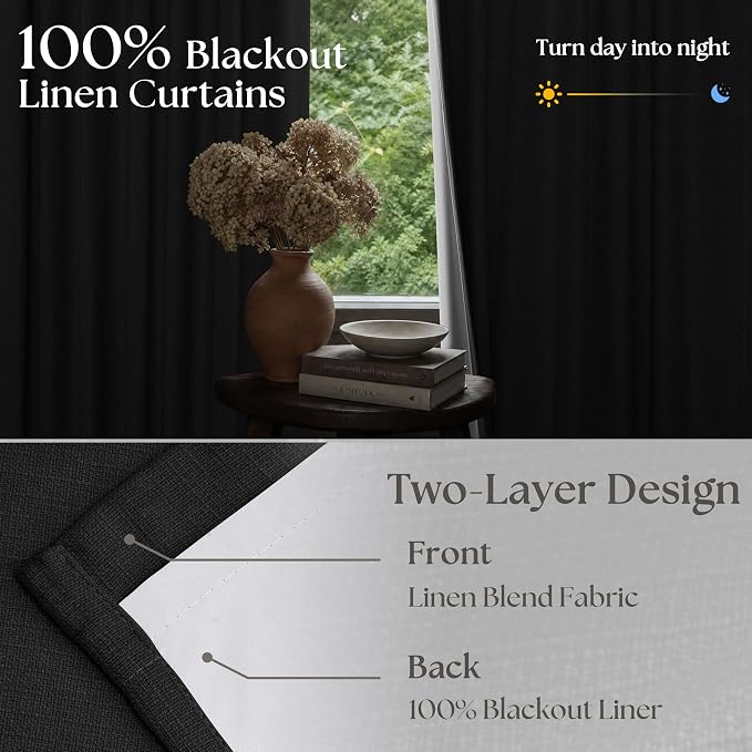 Black 80 Inch Pinch Pleated 100% Blackout Curtains - Image 2