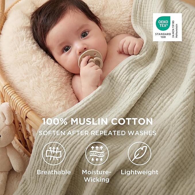 Bedsure 100% Cotton Muslin Blanket Queen Size - Image 2
